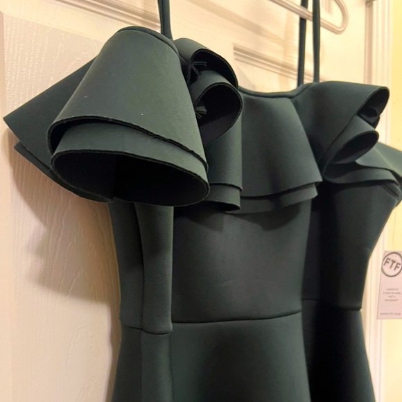 Fashion to Figure Tea-length Emerald Green Flare Ruffle Dress | 1 (Plus Size) - Picture 3 of 14